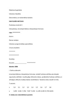 Skaitliskās metodes "Interpolācija, izmantojot Ņūtona interpolācijas formulas" (Praktiskais darbs Nr 5 - RA) C++ 1