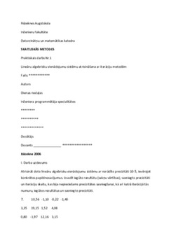 Skaitliskās metodes "Lineāru algebrisku vienādojumu sistēmu atrisināšana ar iterāciju metodēm" (Praktiskais darbs Nr 1 - RA) C++ 1