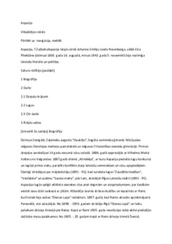 Aspazija – dzīve un literārais devums 1