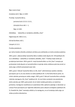 Prasības pieteikums par darba tiesisko attiecību uzteikuma atzīšanu par prettiesisku un darba samaksas piedziņu 1