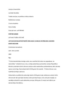 Latvijas republikā notikušā 1934 gada 15 maija apvērsuma juridisks raksturojums 1